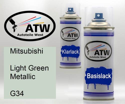Mitsubishi, Light Green Metallic, G34: 400ml Sprühdose + 400ml Klarlack - Set, von ATW Autoteile West.